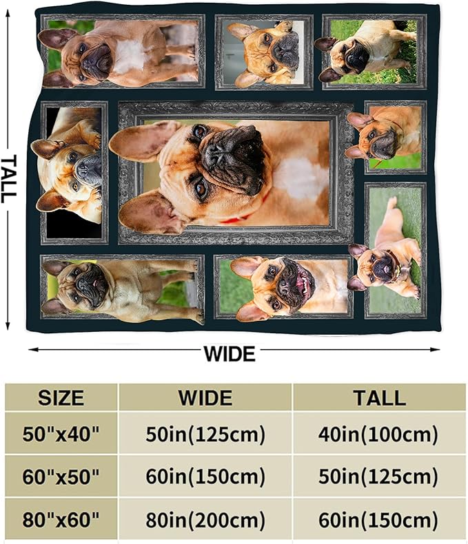 French Bulldog Gifts & Decor: Cute Dog Throw Blanket - Soft, Warm, Cozy Fleece for Couch, Sofa, Bed - 60"x50"