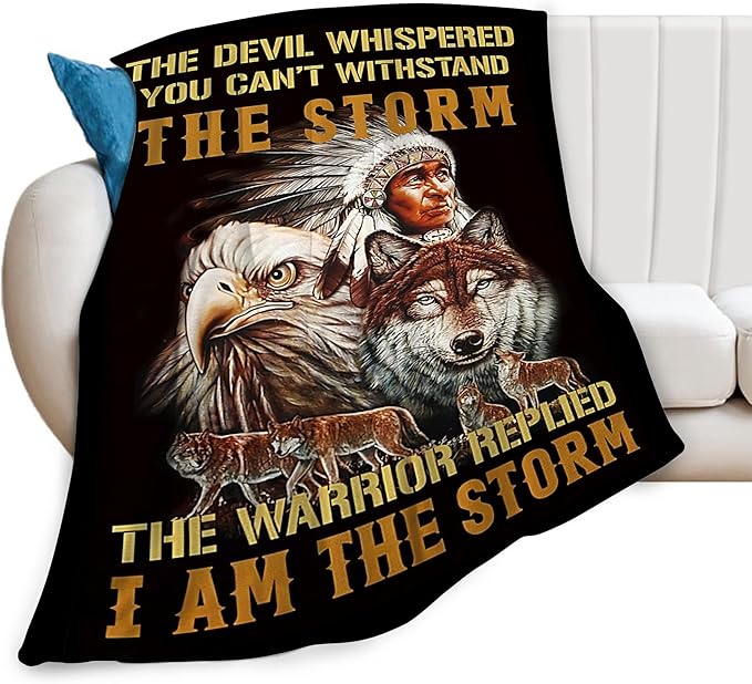 jerkboo Native American Blanket Throws Indian Blanket Wolf Eagle Throw Blanket for Men Women Kids Adults Soft Warm Cozy Fleece Blanket for Couch Sofa Bed 60""x50""