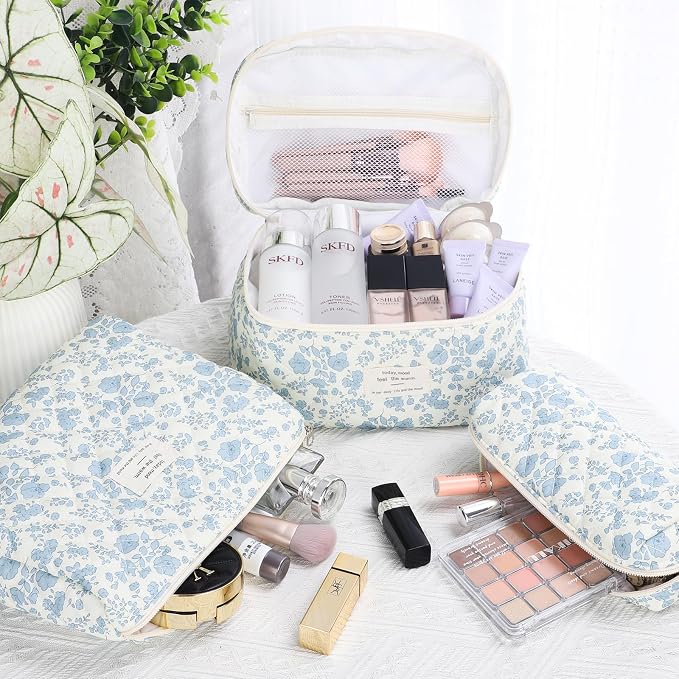 Senbowe Makeup Brush Cleaner and Large Cotton Floral Makeup Bag