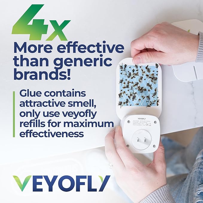 VEYOFLY (Starter Kit) Fly Catcher Indoor, Fly Trap, (2 Device + 2 Refills) Fruit Fly Traps for Indoors, Gnat Traps for House Indoor, Bug Killer, Fly Trap, Plug in Light Flying Insect Trap
