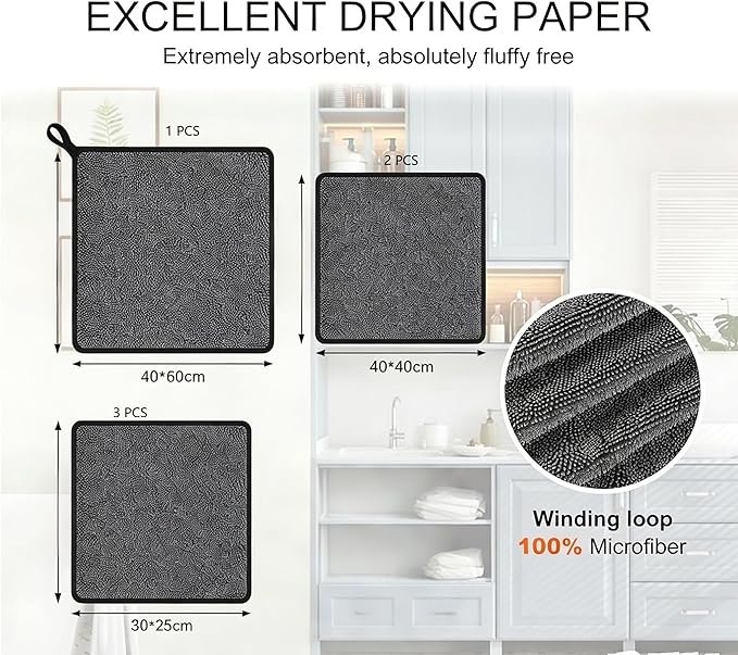 Shiny Cleaning Wipes Cloths, 6Pack Shiny Cleaning Towels, Shower Doors Drying Towels,Car Detailing Cloths Streak Free Glass Window Car Mirror Super Absorben Microfiber Shiny Cleaning Cloths (1L+2M+3S)