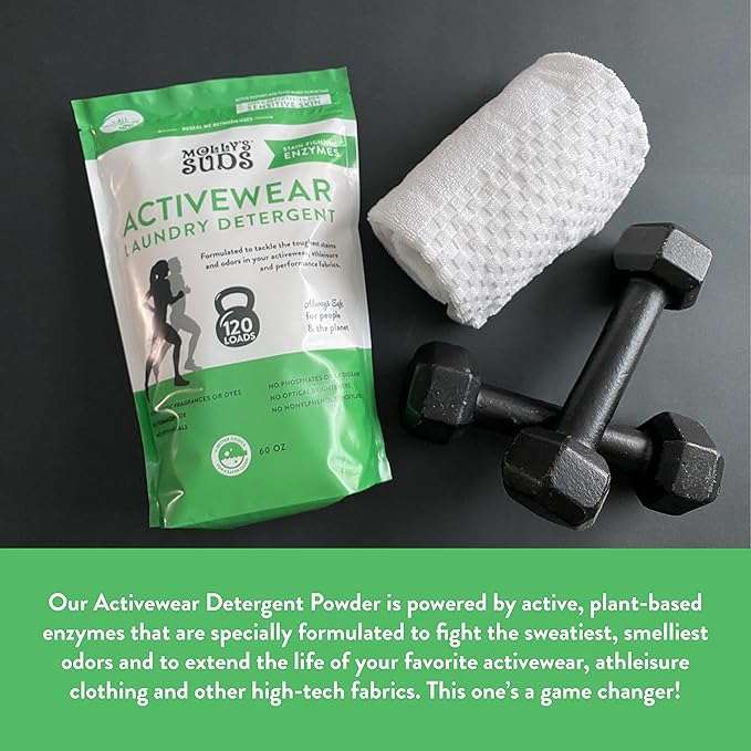 Molly's Suds Activewear Laundry Detergent (120 Loads) & XL Wool Dryer Balls (White) Bundle
