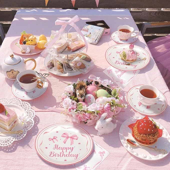 Pink Bow Birthday Party Supplies 108 Pcs Pink Bow Plates Napinks Coquette Birthday Decorations Bow Tableware Decorations Serves 36 Guest for Girls Bachelorette Bridel Party Decor