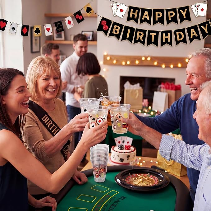 Uiifan 50 Pcs Casino Party Decorations Las Vegas Cups Casino Game Night Party Supplies 12 oz Poker Slot Machine Chips Disposable Plastic Shot Cups for Drinking Office Home Dice Vegas Birthday Favors