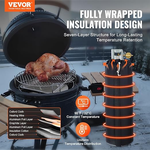 VEVOR Insulated Band Style Gas Cylinder Warmer, Fits 100 Lbs Gas Tank 280W Propane Heater, Fix Internal Thermostat Max Temp 90℉, Durable Waterproof Oxford Fabric, Tested to UL 499 Standard, FCC Listed
