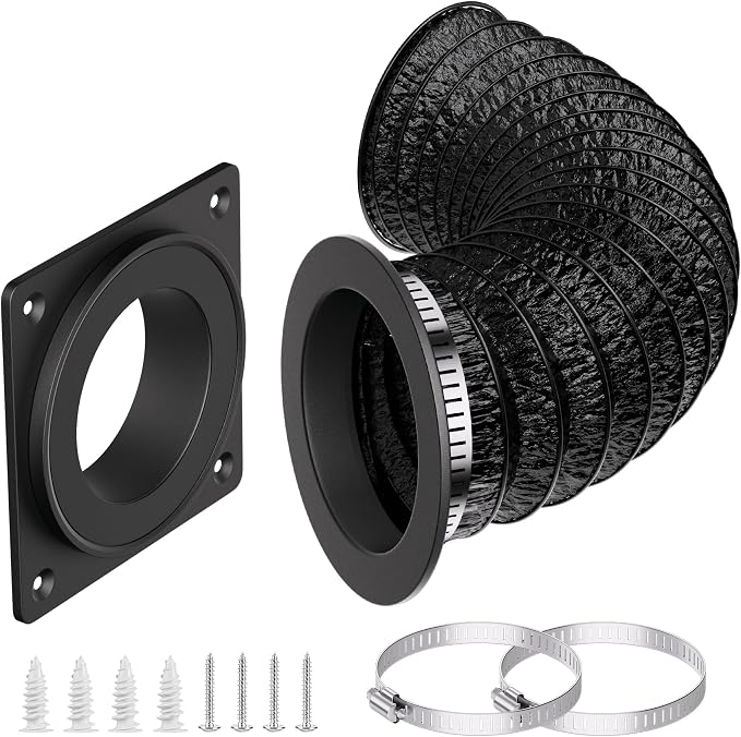 Magnetic Dryer Vent Connector Kit with 3.3ft Flexible Aluminum Foil Hose, 4'' Quick Release Airtight Seal Dryer Duct Connection, Fire-Resistant Airtight Seal & Reinforced Wall Connector (black)