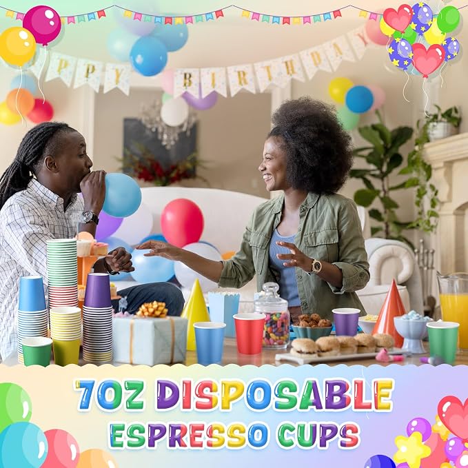 50 Pcs Rainbow Paper Cups 7 oz Disposable Party Cups Bulk for Birthday Rainbow Party Supplies DIY and Holiday Hot Cold Beverage