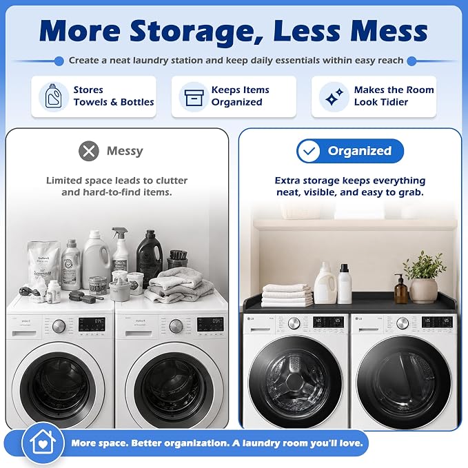 ROYXEN Washer Dryer Countertop, Laundry Countertop Solid Wood Core, Countertop for All Front-Loaded Washing Machine and Dryer, Extra Room for Laundry Room, Black