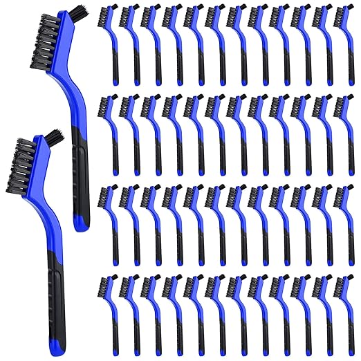 Reallnaive 50 Pcs Nylon Cleaning Brushes Bulk 7 Inch Blue Nylon Brushes with Curved Handle Grip for Deep Cleaning Small Parts Rust Dirt Paint Scrubbing, Removal Surface in Hole