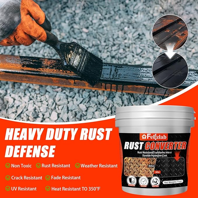 2-in-1 Rust Converter & Metal Primer, 71oz Black Rust Paint Inhibitor for Metal, Heat Resistance Car Rust Reformer, Long-Lasting Rust Encapsulator, Anti Rust Conversion Coating