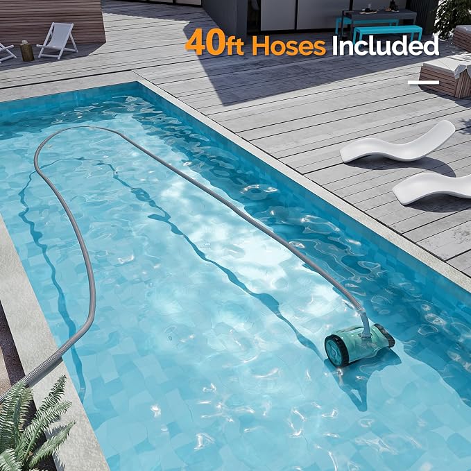 (2025 Upgrade) VINGLI Pool Vacuum Cleaner, Suction Side Wall-Climbing Sweeper for Ground&Inground Pools, Automatic Pool Vacuum with 39.6ft Tangle-Free Hose (Mint Green&Gray)