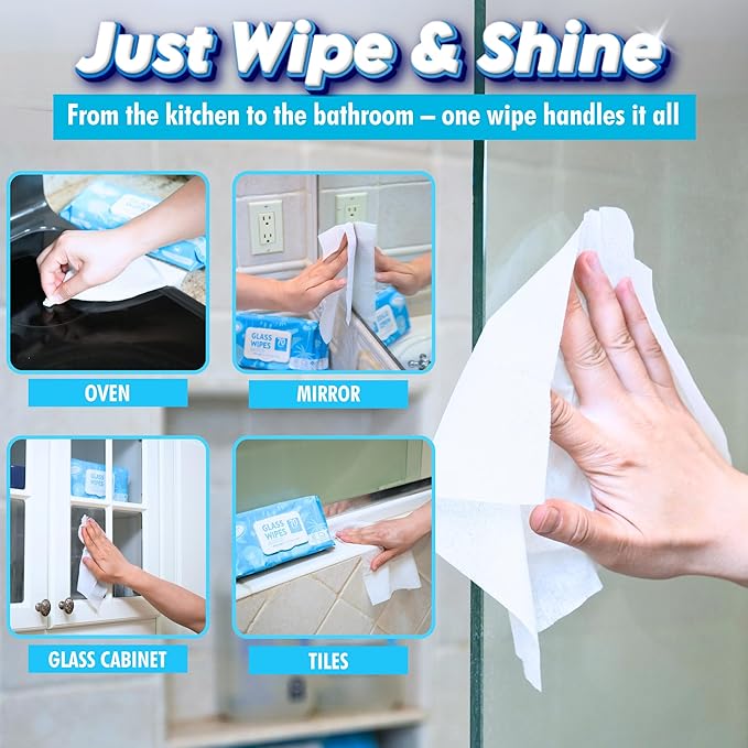 Air Jungles Glass and Window Cleaner Wipes 70 Count (Pack of 2), Extra Large 8" x 10" Size Cleaning Wipes for Car Windshield, Headlight, Mirror, Tile and Home Glass Surface