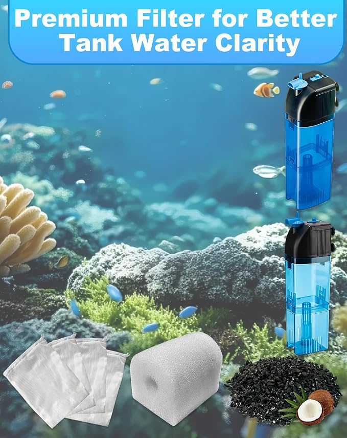 12 Pack Aquarium Filter Media Replacement for Penn-Plax Cascade 400 ＆ 600 Fully Submersible Internal Filter, Includes Carbon Filters, Foam Filters & Mesh Bags for Freshwater and Saltwater Aquariums