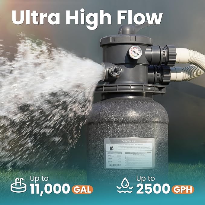 10in Sand Filter Pump for Above Ground Pool, 1/2 HP 2500 GPH Pool Pumps Above Ground for Pools up to 11,000 Gallons, Pool Sand Filter with 6-Way Valve, Efficient Filtration