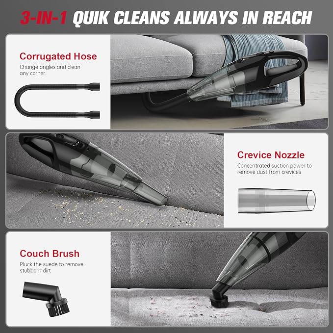 BSRCO Handheld Vacuum Cordless Rechargeable, Mini Car Vacuum Cleaner with LED, USB Charge, 1.65LBs Hand Vacuum Cordless, 25 Minutes Run Time for Car/Home/Pet Hair