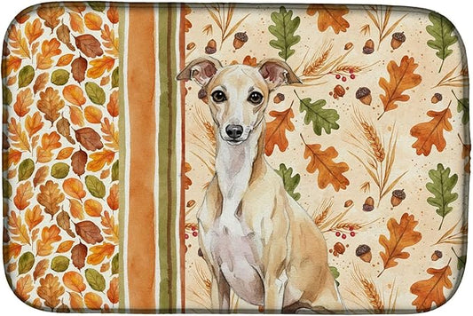 Caroline's Treasures Fawn Italian Greyhound Heirloom Fall Dish Drying Mat Absorbent Dish Drying Mat Pad for Kitchen Counter Dish Drainer Mat for Countertop, 14 x 21", Multicolor