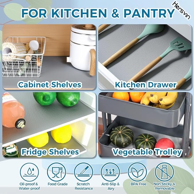 Hersvin Shelf Liner, 24" x20' Non-Adhesive Drawer Liners EVA Kitchen Cupboard Cabinet Covering Undersink Mat Washable Fridge Lining Paper (Gray/Diamond)