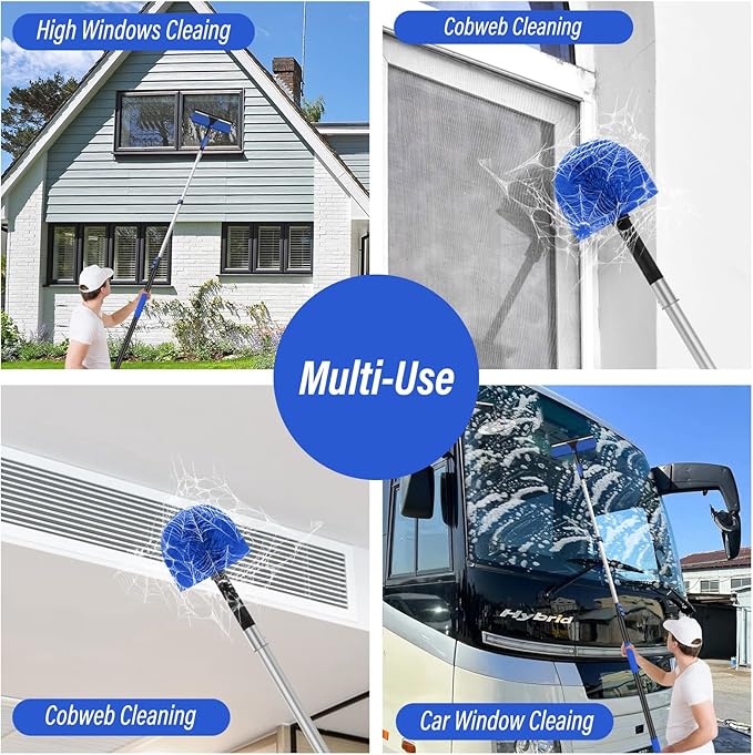 26FT High Window Washing Kit with Extension Pole, 2 in 1 Window Cleaning Squeegee Kit, Cobweb Duster with 5-20FT Telescoping Pole, High Reach Duster Kit for Outdoor, Indoor and Solar Panel Cleaning
