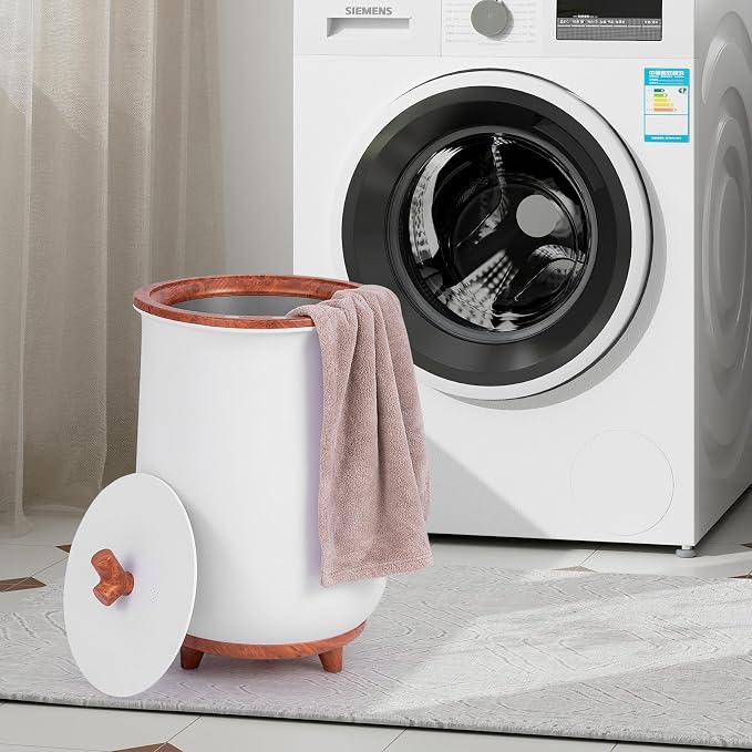 Giantex Towel Warmer Bucket, 23L Large Hot Towel Bucket for Bathroom Spa, Wood Handle, 3 Heating Modes, Adjustable Timer & Auto Shut Off, Fits Up to Two 40" x 70" Oversized Towels, Blankets, Brown