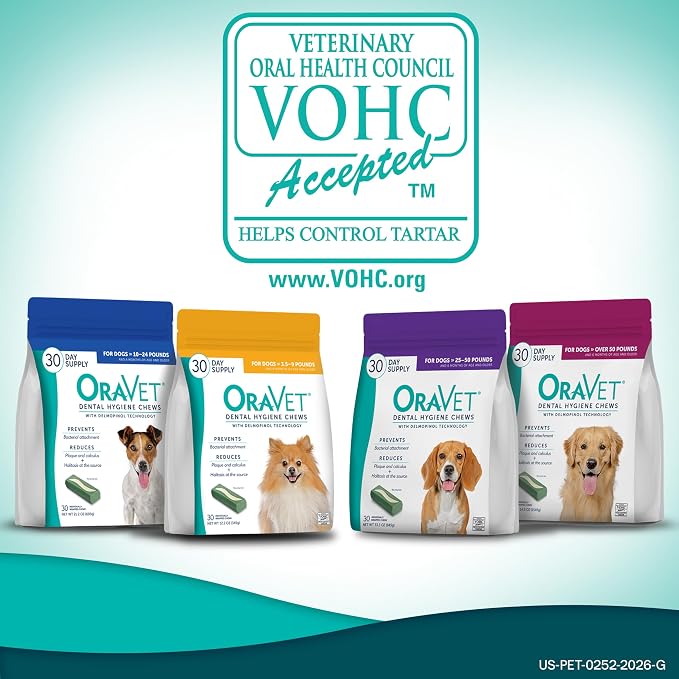 ORAVET Dental Chews for Dogs, Oral Care and Hygiene Chews (Small Dogs, 10-24 lbs.) Blue Pouch, 30 Count