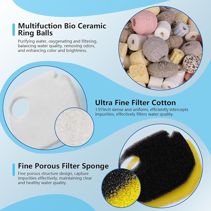 AQQA 475GPH Canister Filter, Ultra-Quiet External Aquarium Canister Filters, 3 Stage Filtration Aquarium Filter with Quartz Balls and Filter Cotton for Fish Tanks and Aquariums Up to 100 Gallon 25W