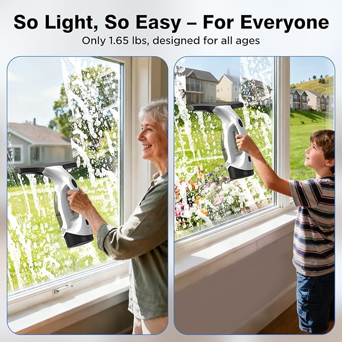 Window Vacuum Squeegee Cordless, 2000Pa Electric Window Cleaner Tool with 2200mAh & 150ml Water Collection Tank, Cleaning Kit Shower Squeegee for Glass Doors, Tiles, Mirrors, Car