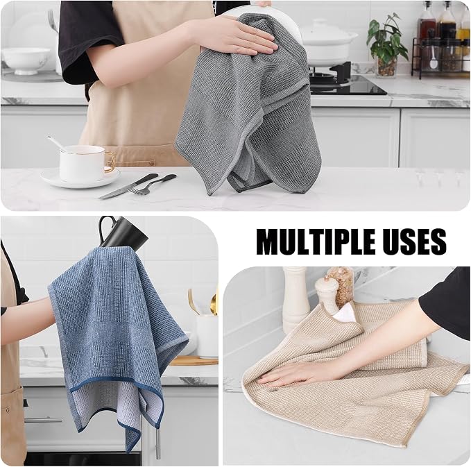 Homaxy Premium Kitchen Towels(18”x 28”, 3 Pack), Large Cotton Kitchen Hand Towels, Flat and Terry Dish Towels, 380 GSM Highly Absorbent Tea Towels Set with Hanging Loop, Multicolor