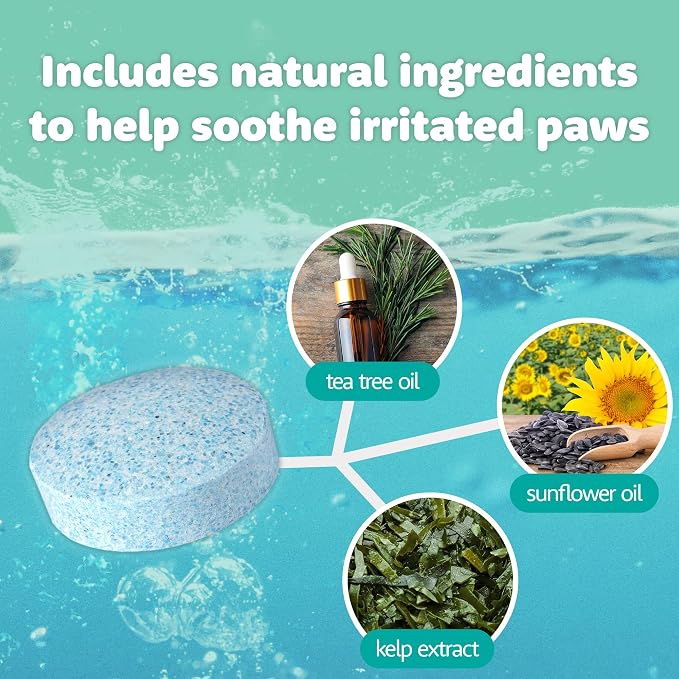 Evergreen Pet Supplies Dog Paw Soak Tablets - Itchy Paws Relief Soak - Tea Tree Oil Anti-Itch Skin Treatment - Convenient Dog Bath Tablets - 100 Count, 4 g Each