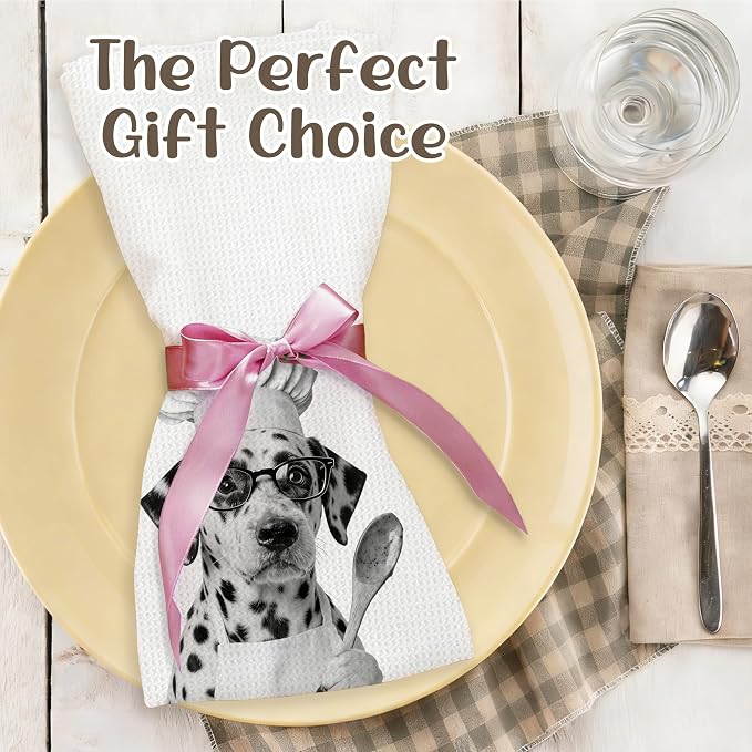 Funny Dalmatian Kitchen Towels Set of 2, Dog Kitchen Bar Accessories, Dog Chef Gifts for Women Decorative Hand Towels for Kitchen Decor, Dalmatian Lovers Dish Tea Towel, 16x24 Inch