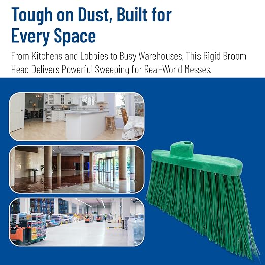 SPARTA Sweeper Broom – 12 Inch Angled Outdoor Broom Head with Durable Polypropylene Bristles, Standard Thread Compatible for Home Garage or Kitchen Cleaning, Green, Pack of 12