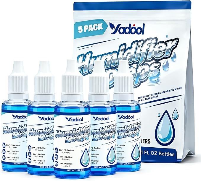 [5 Pack] Humidifier Cleaner Drops, Humidifier Water Treatment Cleaning Solution for All Makes & Models - Slows Buildup & Scaling - Deeply Cleans & Deodorizes Water - 500+ Day Supply