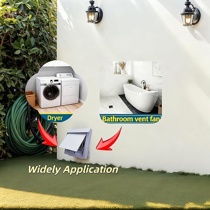 CulinaryEdge Magnetic Dryer Wall Vent Cover Outside Exterior 4 Inch, Bathroom Exhaust Fan Hood Duct Vent Kit Cover Outdoor（White）