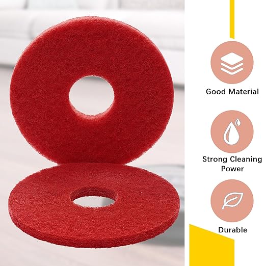 Teenyyou 2 Pcs 12" Red Scrubbing Pads Commercial Cleaning Orbiter Pads-Maintenance Non Woven for Floor Buffer Machine