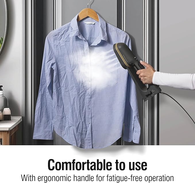 CHI SteamPress 3-in-1 Handheld Garment Steamer & Press Iron for Clothes, Titanium Ceramic Soleplates, 9 Minutes Steaming, 25 Second Fast Heatup, 10’ Cord, Black