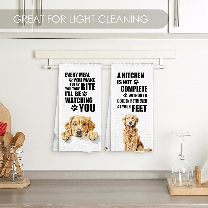 Golden Retriever Kitchen Towel Gifts for Dog Lovers Decorative Set of 2, Golden Retriever Dish Towels Dishcloths Tea Towels, Dog Microfiber Hand Towel for Kitchen Bathroom Decor 16x24