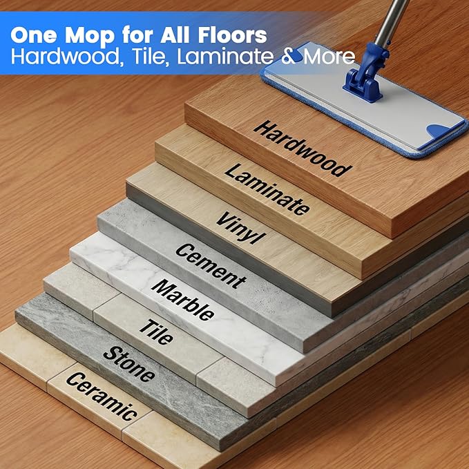 17.5 Inch Professional Microfiber Mop Floor Cleaning System, Heavy Duty Flat Mop with Stainless Steel Handle&Aluminum Alloy Base, 4 Reusable Washable Wet & Dust Mops Pads for Hardwood Tile Laminate