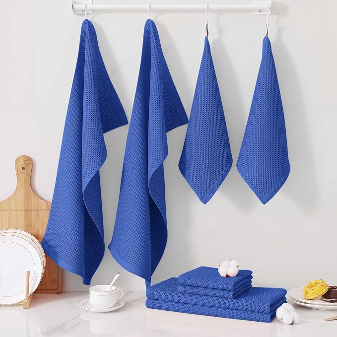 Homaxy 100% Cotton Kitchen Towels and Dishcloths Set, 12 x 12 Inches and 13 x 28 Inches, Set of 10 Bulk Kitchen Towels Set, Ultra Soft Absorbent Dish Cloths for Washing Dishes, Blueberry