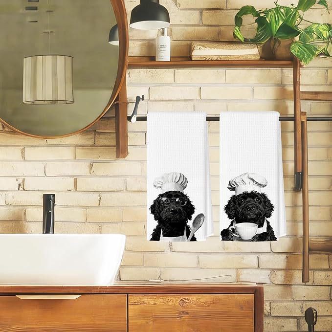 Funny Cockapoo Kitchen Towels Set of 2, Dog Kitchen Bar Accessories, Dog Chef Gifts for Women Decorative Hand Towels for Kitchen Decor, Cockapoo Lovers Dish Tea Towel, 16x24 Inch