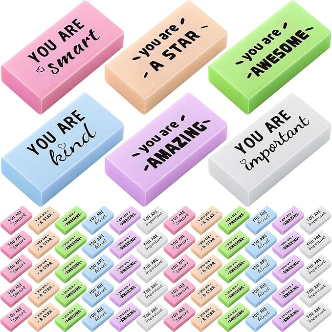 Resurhang 180 Pcs Erasers Bulk for Kids Inspirational Pencil Erasers Bulk for Drawing Motivational Big Eraser School Supplies for Classrooms Back to School Office (Motivational,Macaron)