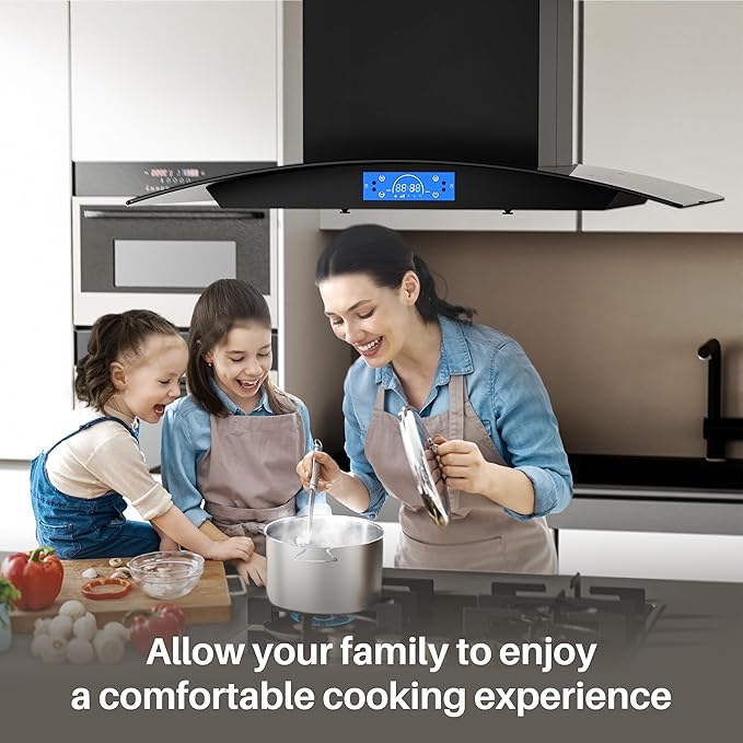 FIREGAS Black Island Range Hood 30 Inch, 700 CFM Island Kitchen Hood with Touch & Gesture Control, 3 Speed Fan, LED Lights, Ducted/Ductless Convertible Stove Vent Hood