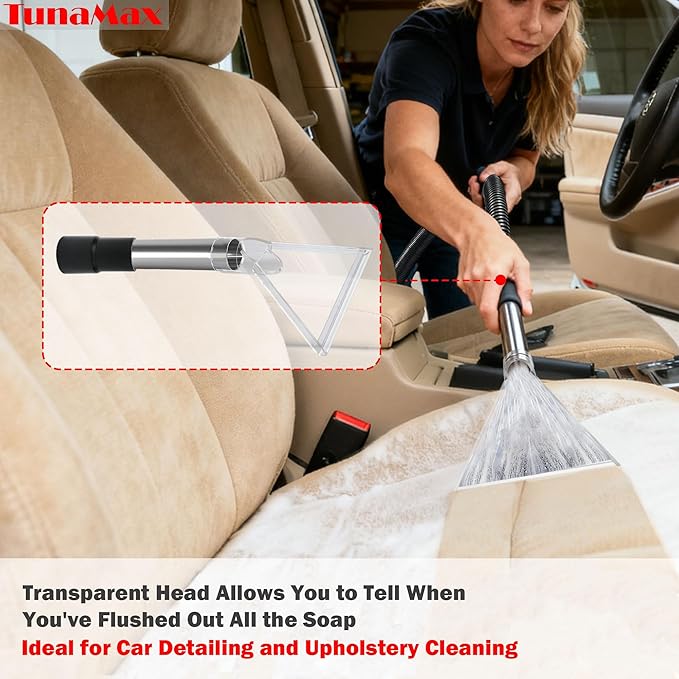 TunaMax Universal Work with All Shop Vacs Clear Extractor Attachment with 1-1/4" & 1-7/8" & 2-1/2" Adapters for Upholstery & Carpet Cleaning & Auto Detailing, Wet/dry Vacuum Extraction Accessory