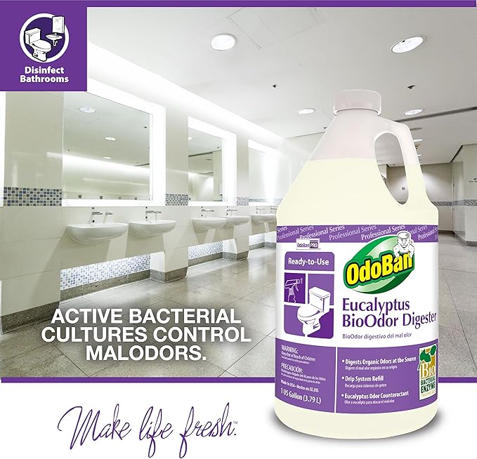 OdoBan Professional Cleaning Ready-to-Use BioOdor Digester Harsh Aroma Counteractant, Made in the USA, Eucalyptus Scent, 4-Pack, 1 Gallon Each