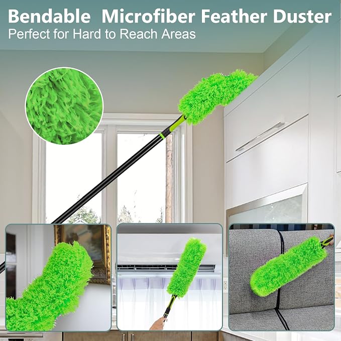 CALBEAU 8 Foot Dusters for Cleaning, Duster with Extension Pole, Microfiber Feather Duster Used for Cleaning Ceiling Fan, High Window, Blinds, Shutters, Sofa, Cobweb Duster for Home (14 PCS)