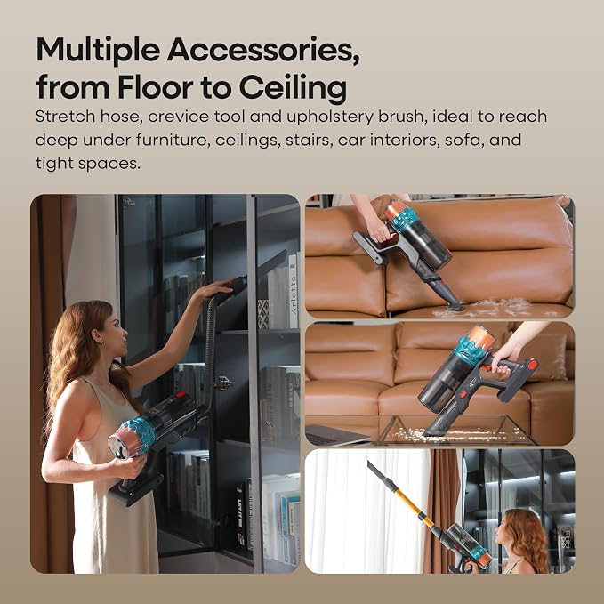 ElecKeys Cordless Vacuum Cleaners for Home, 650W 55KPa Powerful Suction, 70 Mins Runtime, Self-Standing Stick Vacuum with Touch Screen, Anti-Tangle for Pet Hair, Carpet, Hardwood Floors, Car