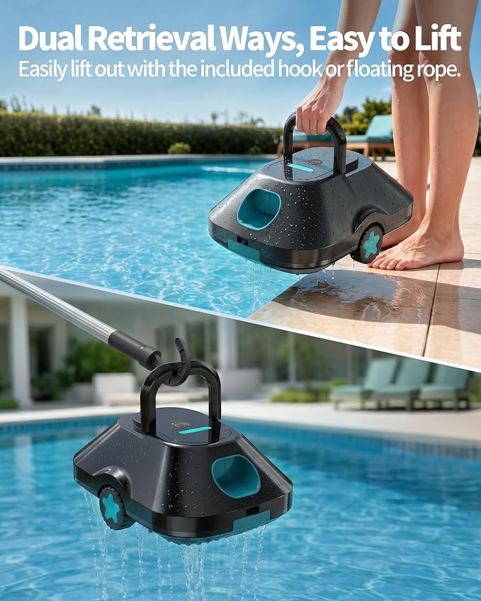 Robotic Pool Cleaner,Cordless Automatic Pool Cleaner with 210-Min Runtime,Pool Vacuum for Above Ground & Inground Pools,Coverage up to 2200 Sq.Ft,Easy Retrieve,Smart Parking,Light Teal