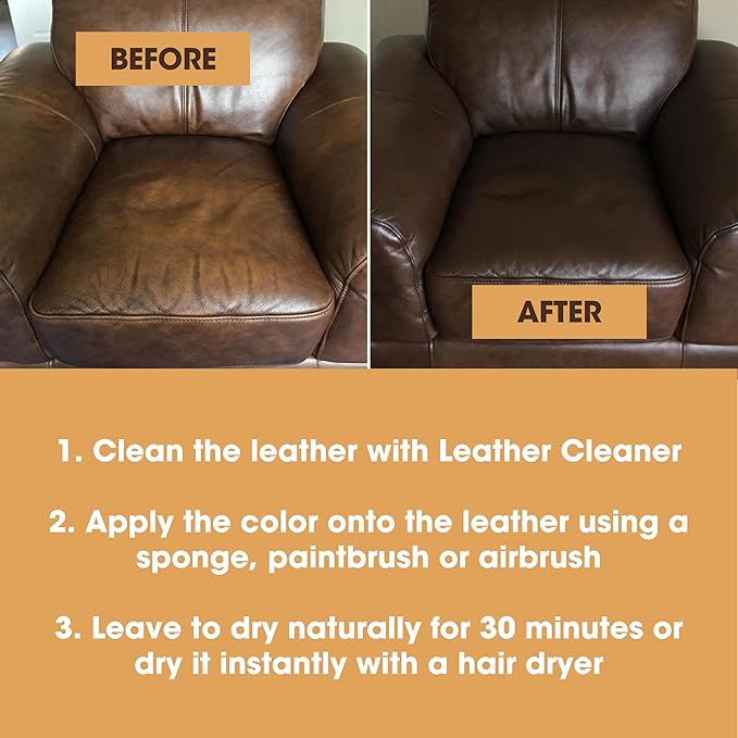 Furniture Clinic Leather Repair Paint | 2-in-1 Seal and Color | Use on Scratches, Tears, and Holes in Car Seats, Furniture | Quick and Easy Leather Repair Kit for Furniture (Beige, 250ml / 8.5oz)