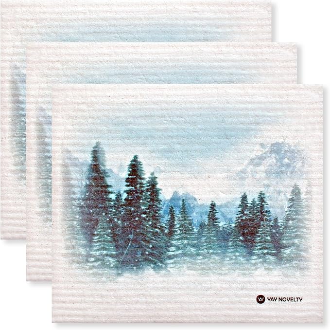 Swedish Dishcloths - 12 Pack | Made in Germany | Ultra-Absorbent, Reusable Cellulose Sponge Cloths for Kitchen | No-Odor, Eco-Friendly Cleaning Wipes | Water-Based Ink | Landscape