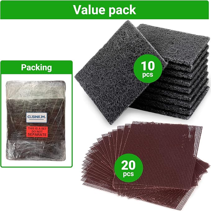 CUSINIUM 10-Pack Griddle Cleaning Pads + 20-Pack Grill Screens