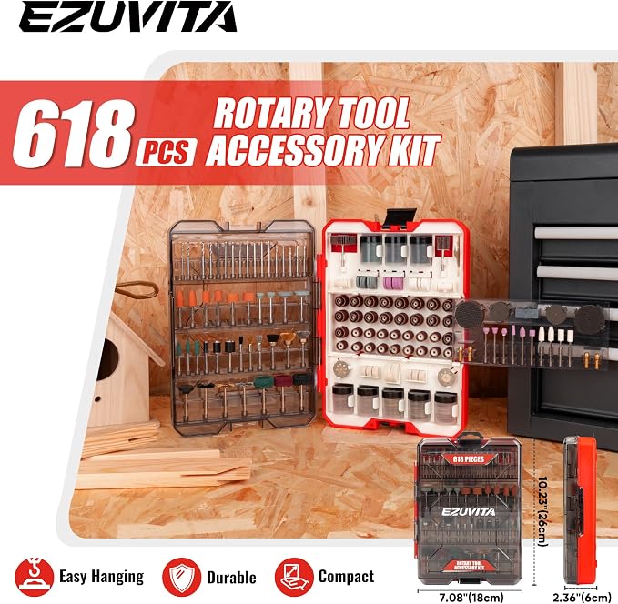 618PCS Rotary Tool Accessory Kit, Fits Dremel Rotary Tools, Universal Fitment for Polishing, Sanding, Cutting, Drilling, Engraving, Grinding with Portable Tool Storage Case (Red) Fathers Day