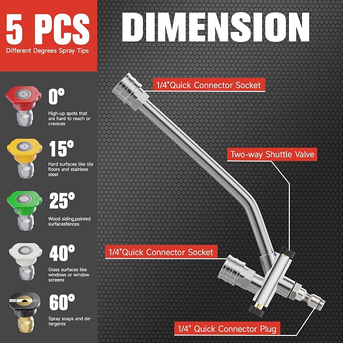 Pressure Washer Foam Cannon Attachment, No Spray Gun Included, One-Button Switch Between Foam & Water, 1/4" Quick Connect, 1L Foam Cannon with Dual-Connector, 5 Spray Nozzles for 1000-4000 PSI